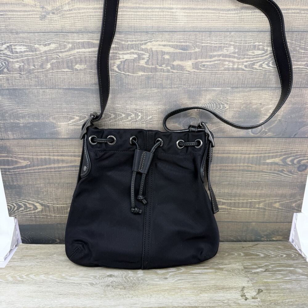 Coach C3J-6649 Black Nylon Metro Drawstring Crossbody Purse